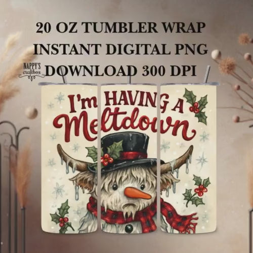 Funny Highland Cow Snowman Tumbler Wrap: Christmas Meltdown (Digital Download)