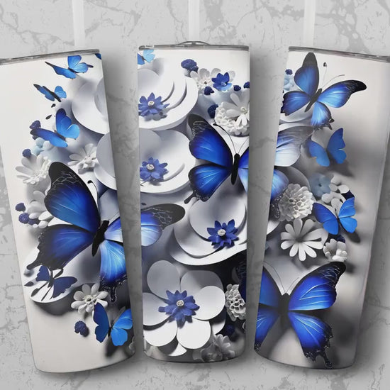 3D Flower & Butterfly Tumbler Wrap: 20oz Skinny Tumbler PNG (Digital Download