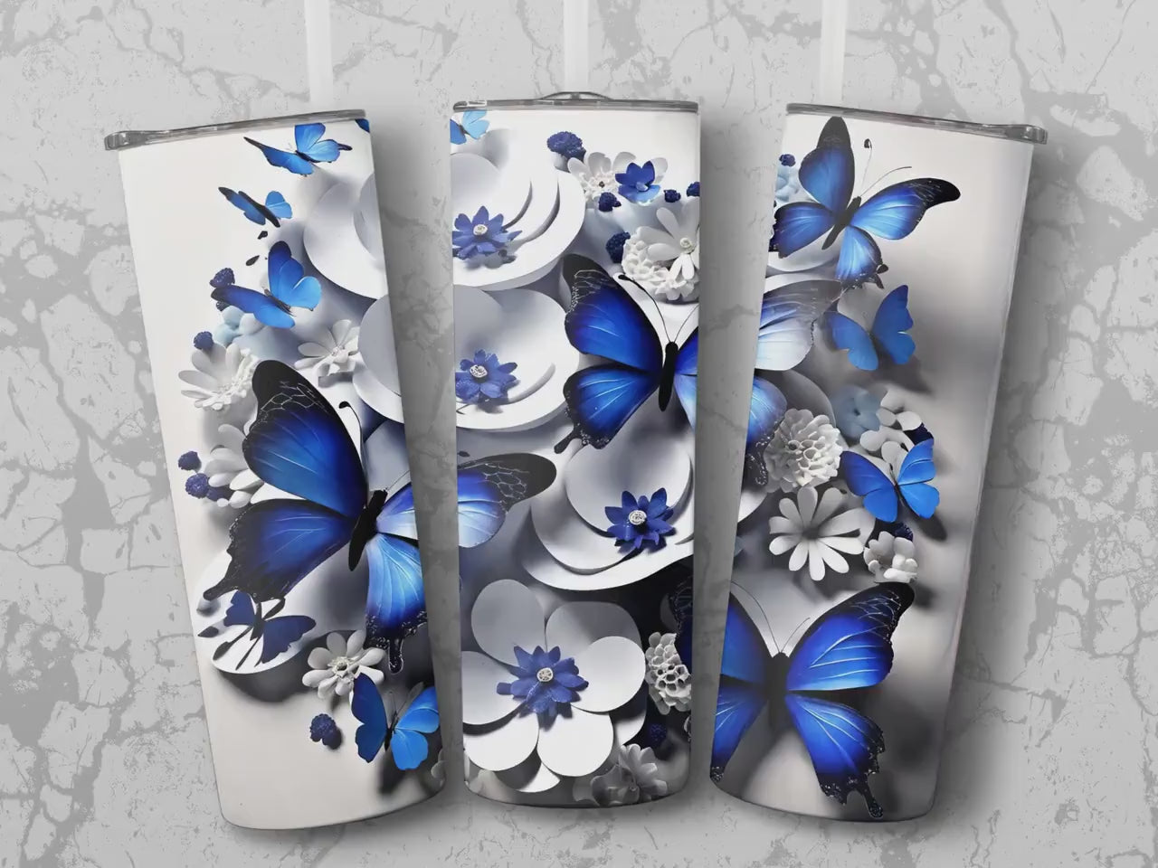 3D Flower & Butterfly Tumbler Wrap: 20oz Skinny Tumbler PNG (Digital Download