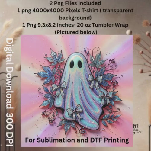 Fall Ghost Embroidery PNG: 20 oz Tumbler & Shirt Design (Digital Download)