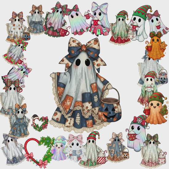 Holiday Ghost Clipart Bundle: Christmas, Halloween, Fall PNGs (Digital Download)