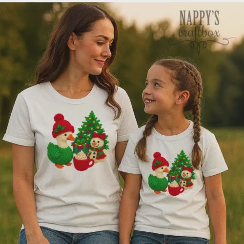 Christmas Goose & Snowman Faux Yarn Crochet Sublimation Design DTF press-ready (PNG Digital Download)